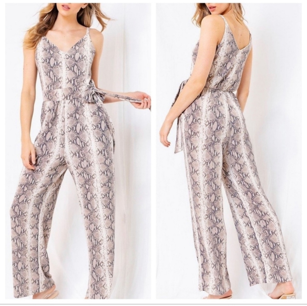 Snakeskin Print Wide Leg Jumpsuit – Sleek & Stylish